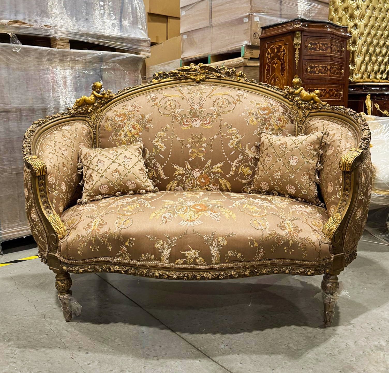 Light Coffee Sofa Baroque Style Interior Design Gold Leaf Details French