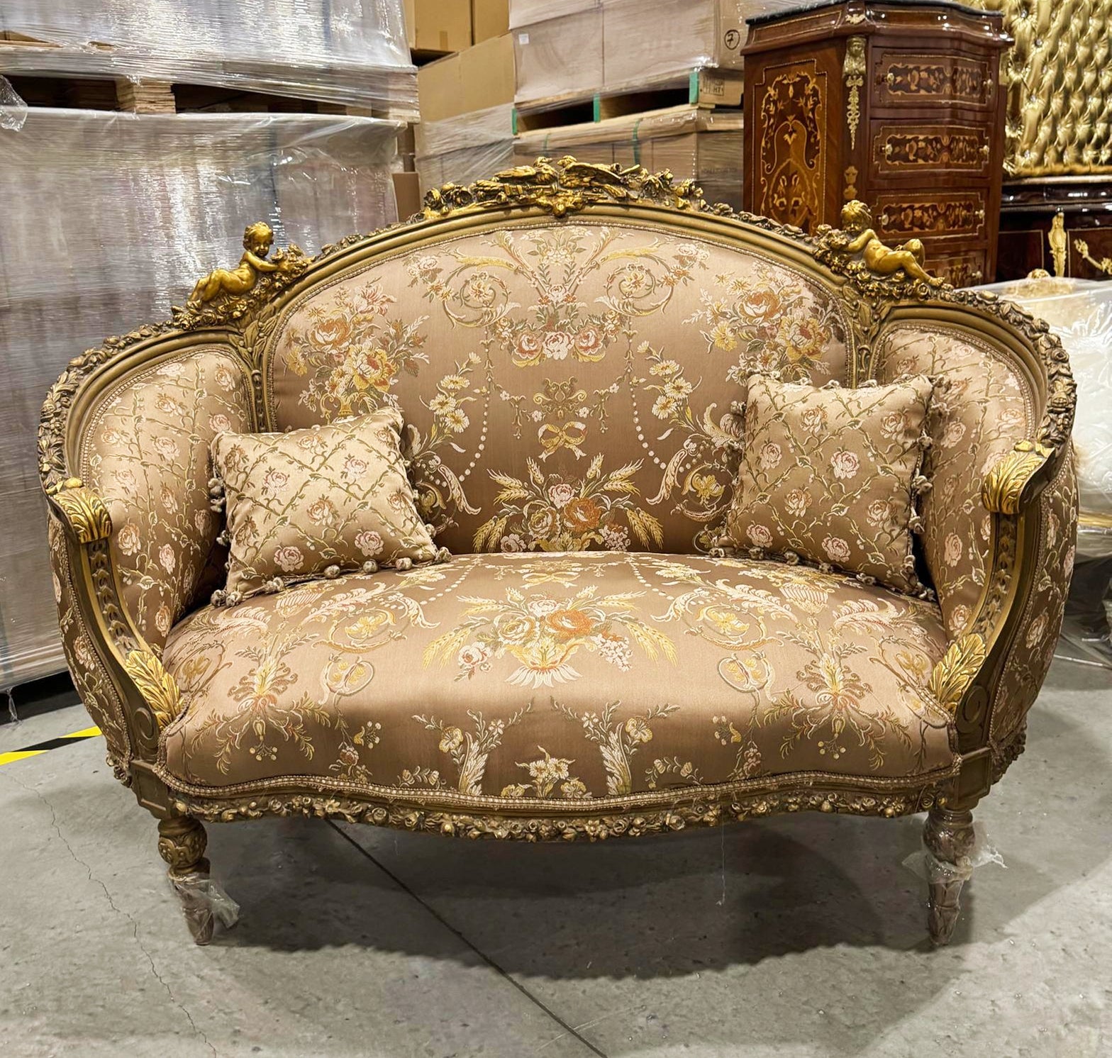Light Coffee Sofa Baroque Style Interior Design Gold Leaf Details French