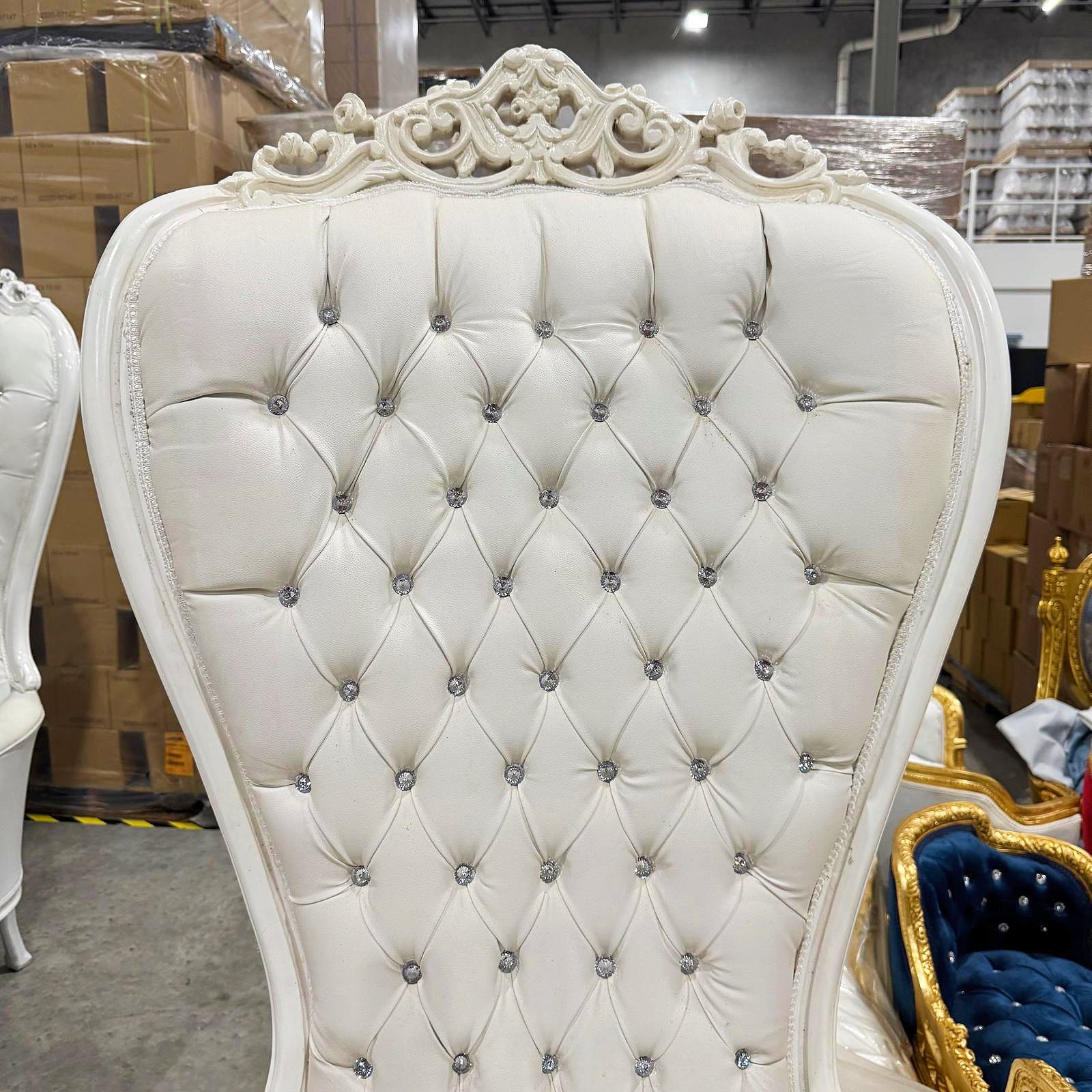 Throne Chair Set French Style White Leather High-Back Tufted