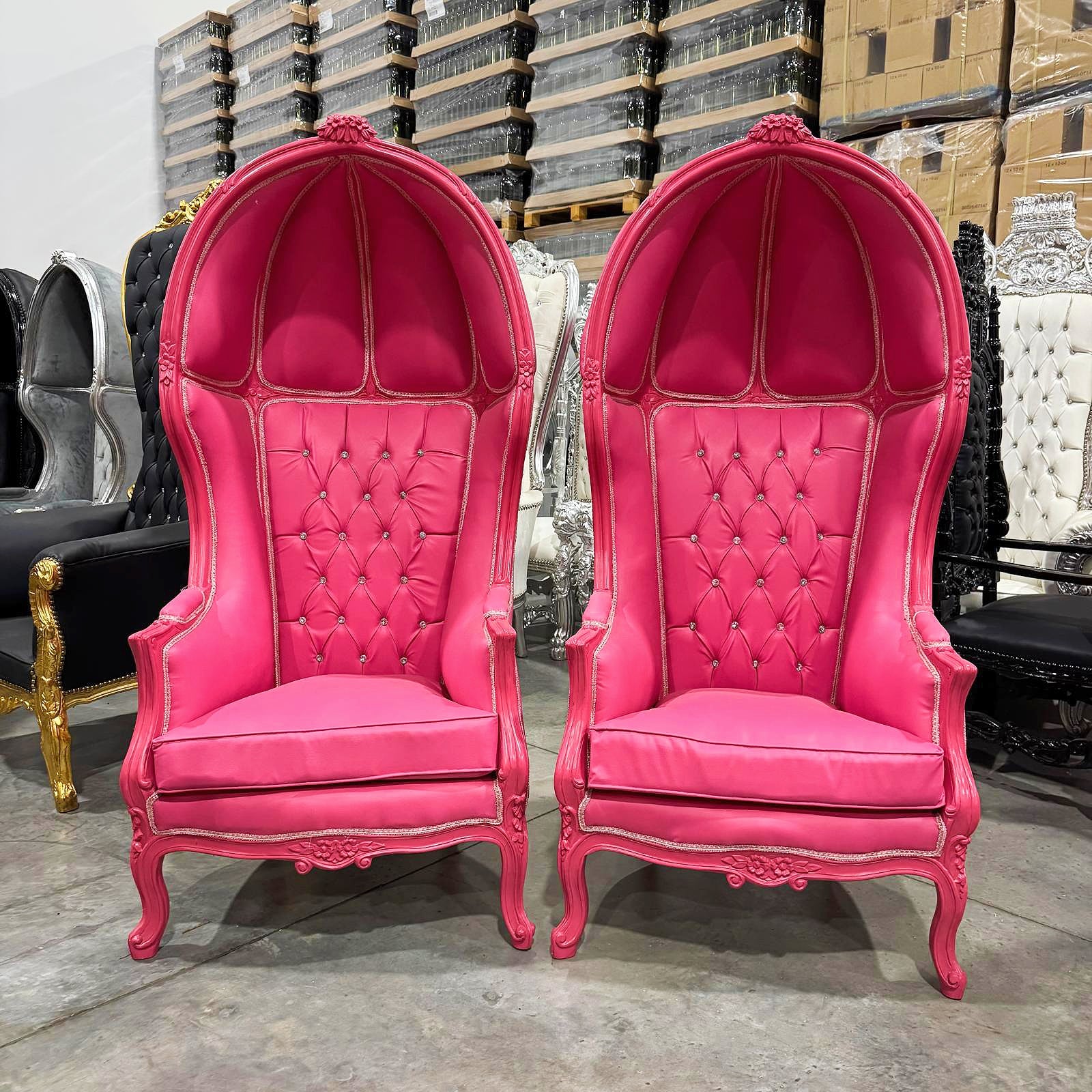 Balloon Chair French Style Pink Leather High-Back Canopy Lacquer Chair