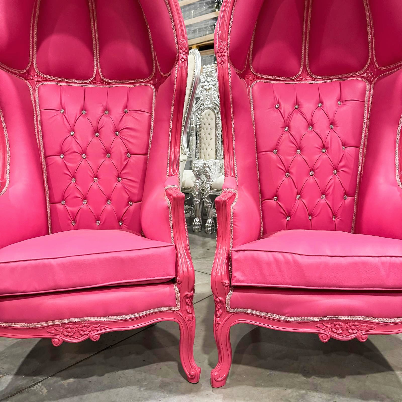 Balloon Chair French Style Pink Leather High-Back Canopy Lacquer Chair