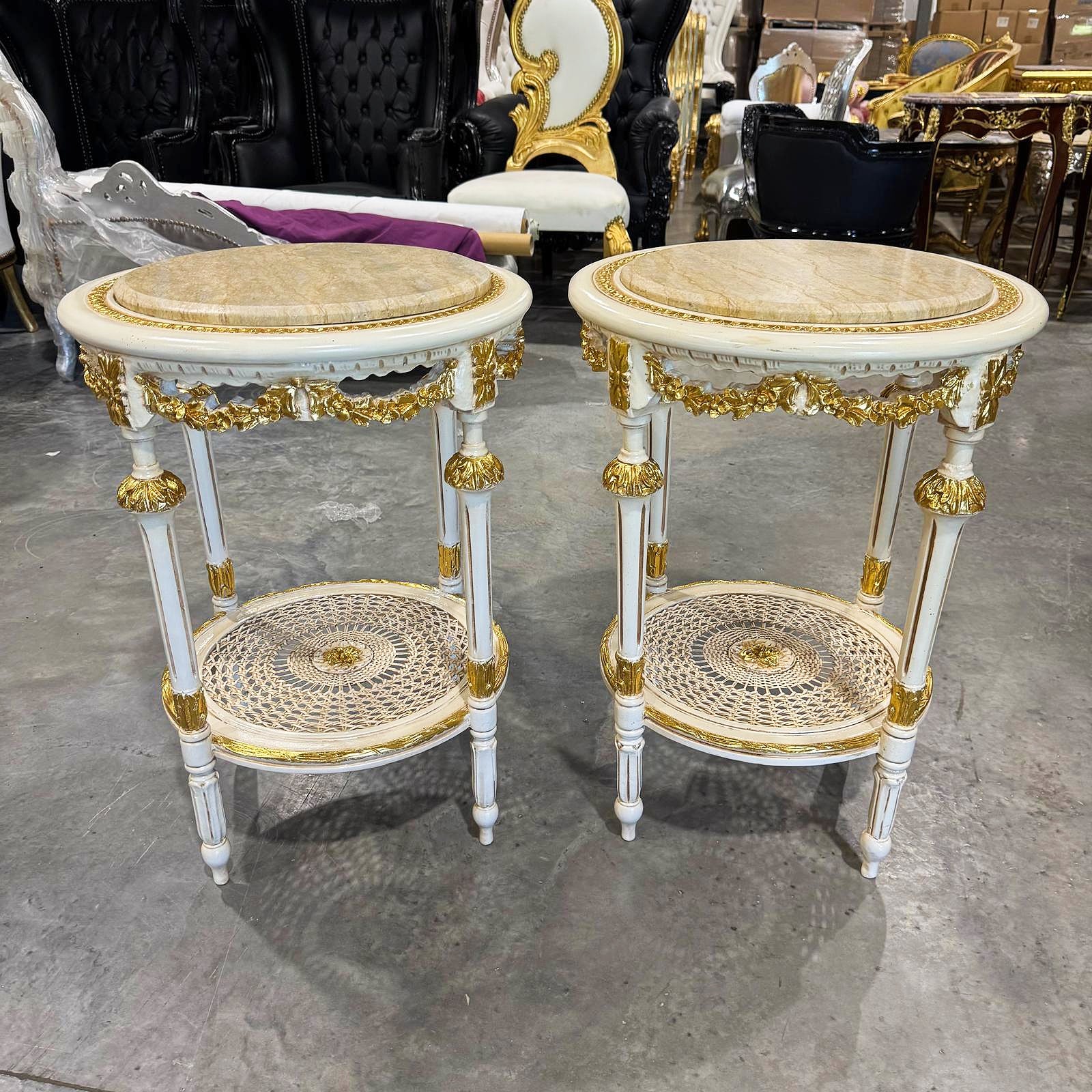 White Side Table Marble Topped French Style Gold Leaf Details Furniture