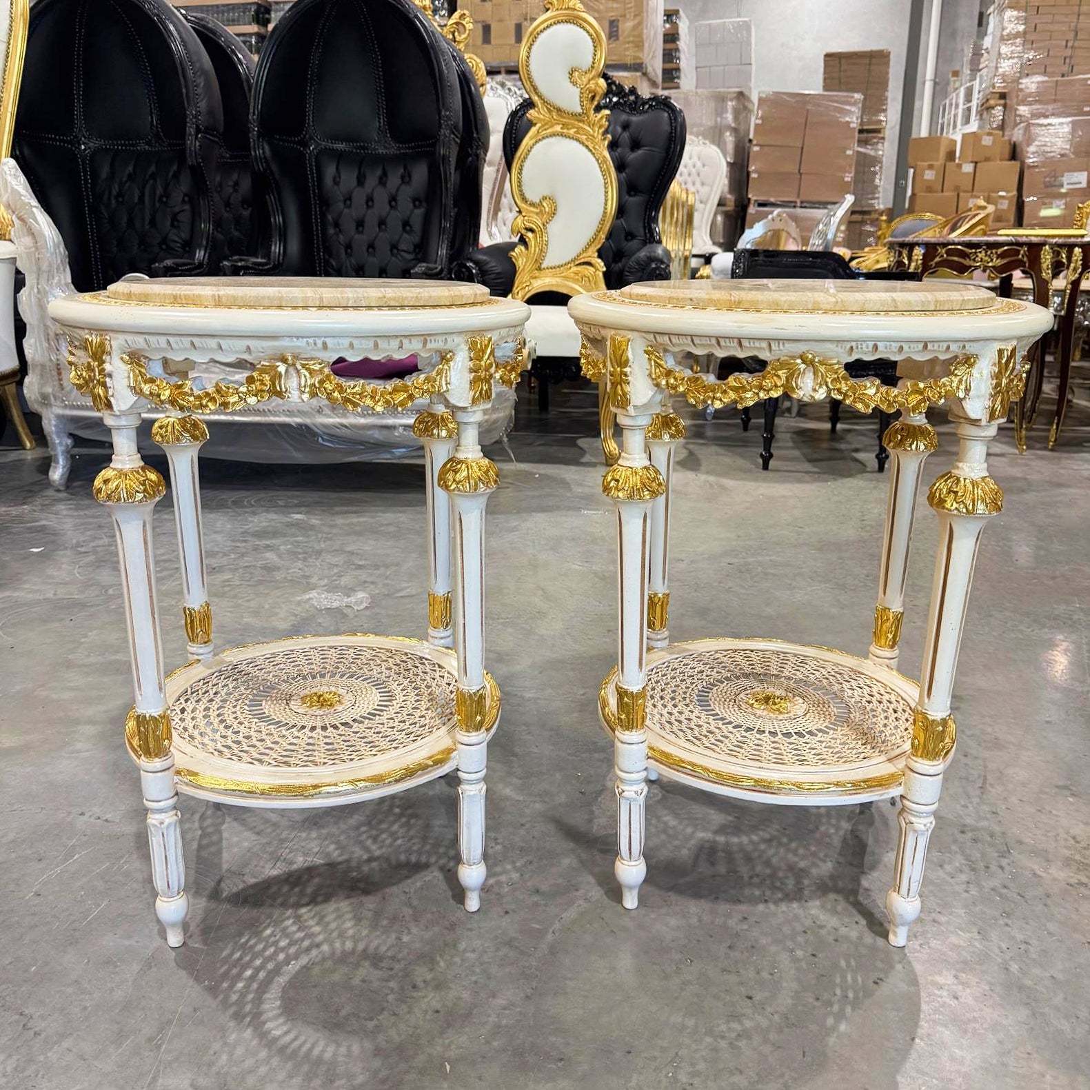 White Side Table Marble Topped French Style Gold Leaf Details Furniture