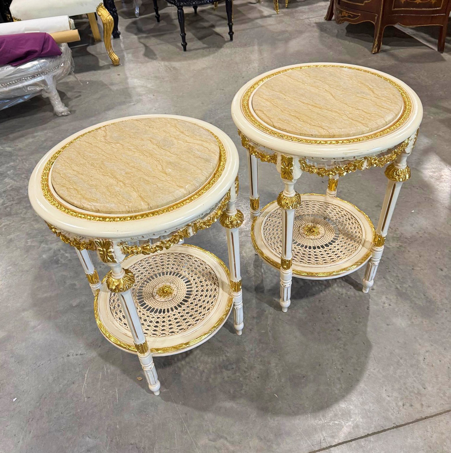 White Side Table Marble Topped French Style Gold Leaf Details Furniture