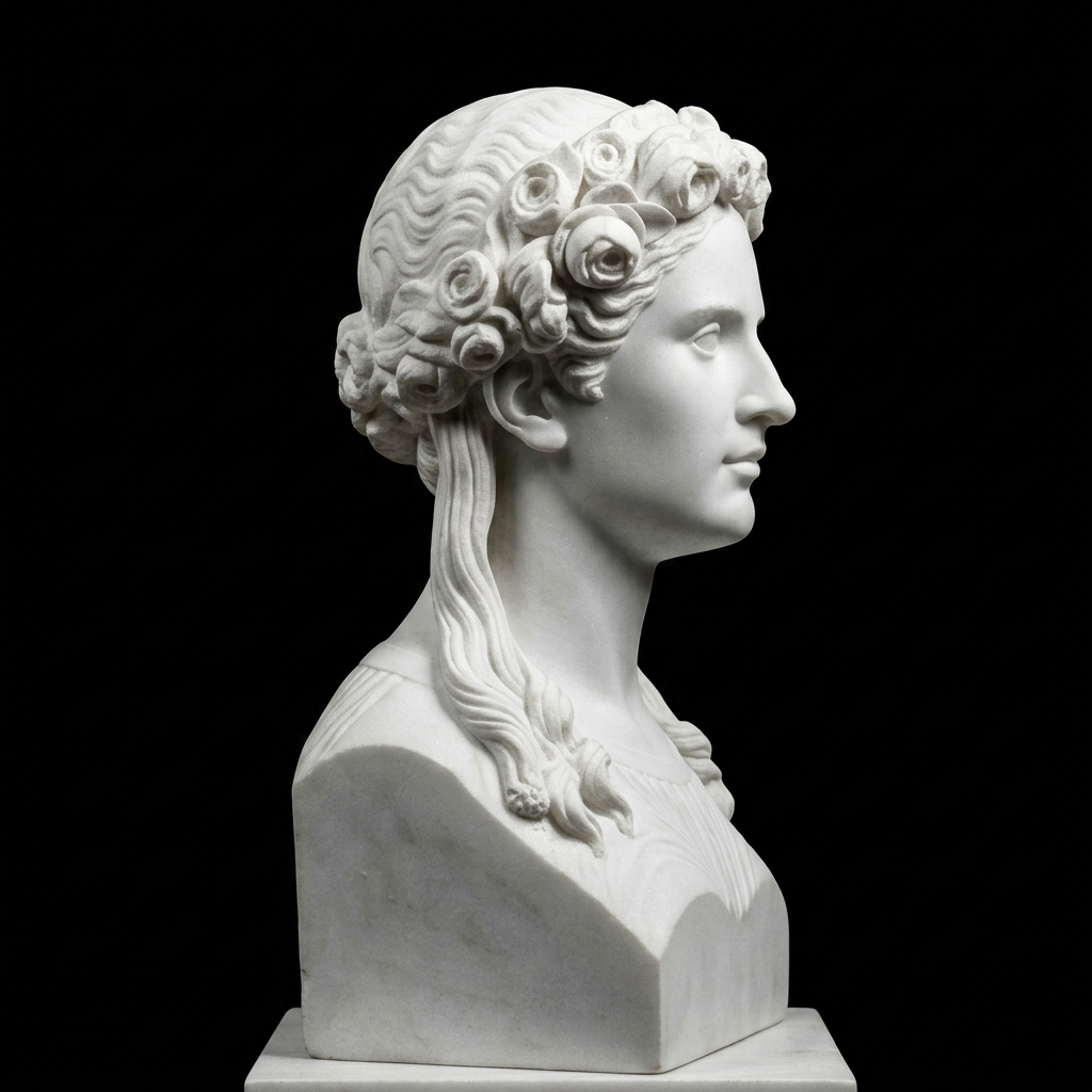One-of-a-Kind Hand-Carved Natural Marble Bust Sculpture – Karoline von Rehfues