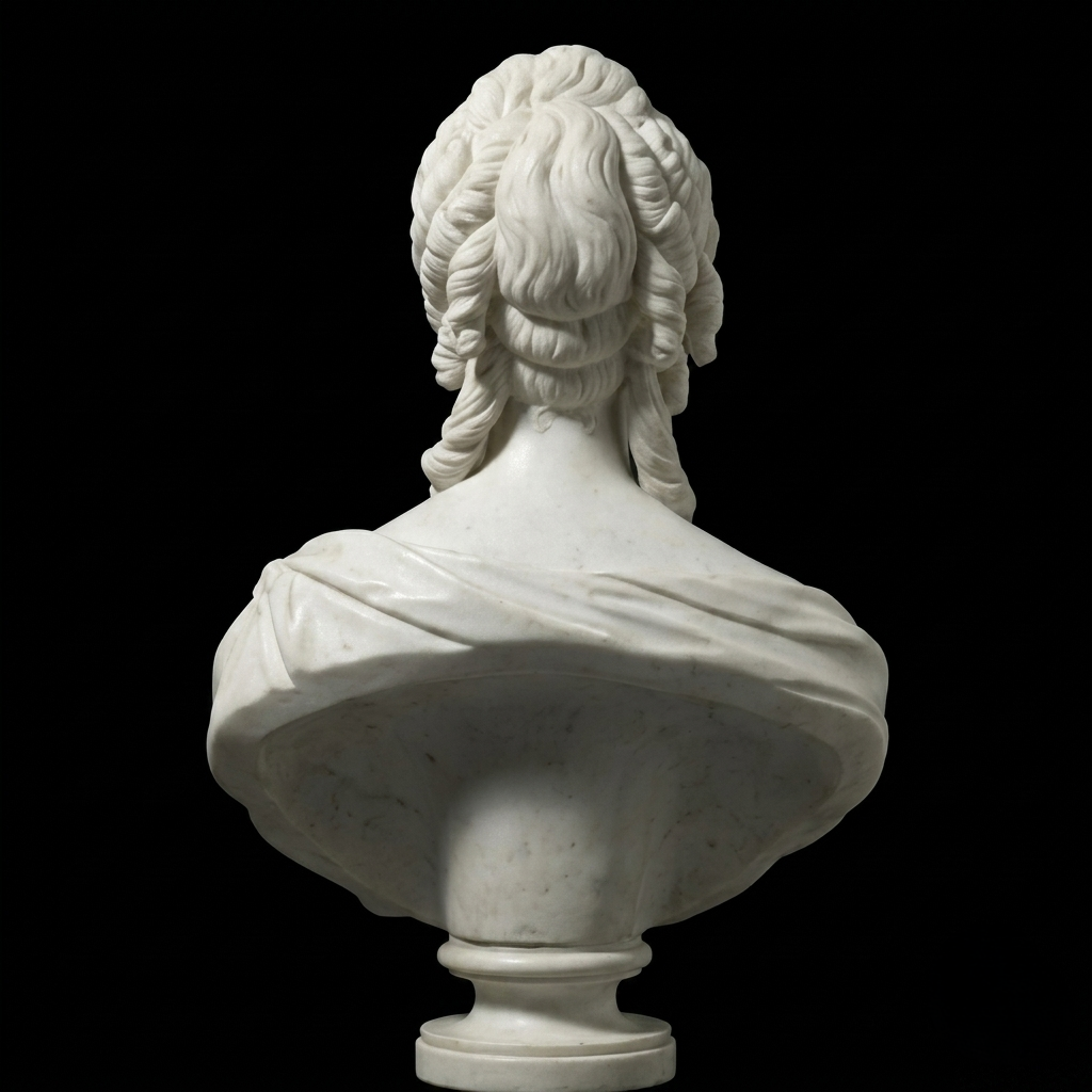 One-of-a-Kind Hand-Carved Natural Marble Bust Sculpture – Marble Bust of Madame Victoire