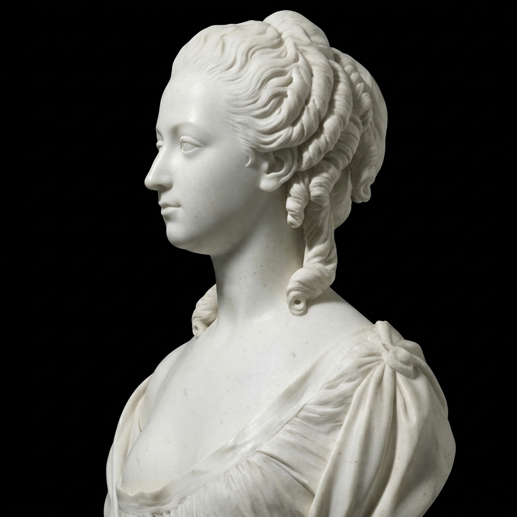 One-of-a-Kind Hand-Carved Natural Marble Bust Sculpture – Marble Bust of Madame Victoire