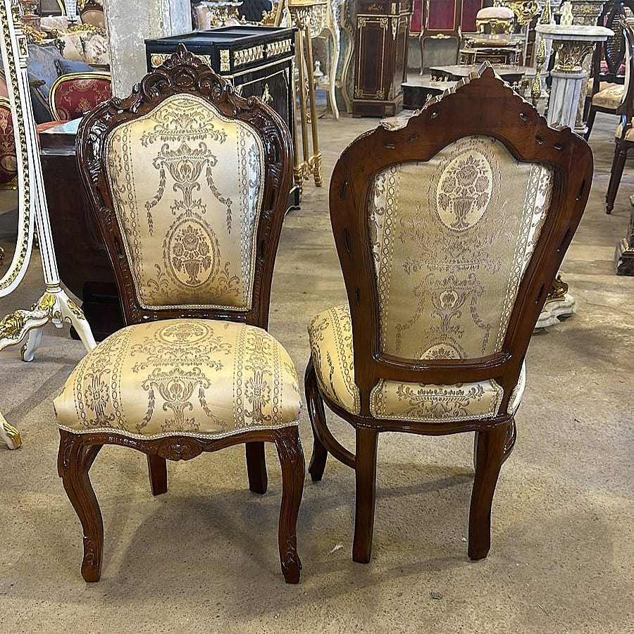 French Rococo Copper Chair– Gold Leaf Upholstery, Baroque Vintage Accent- Set of 2