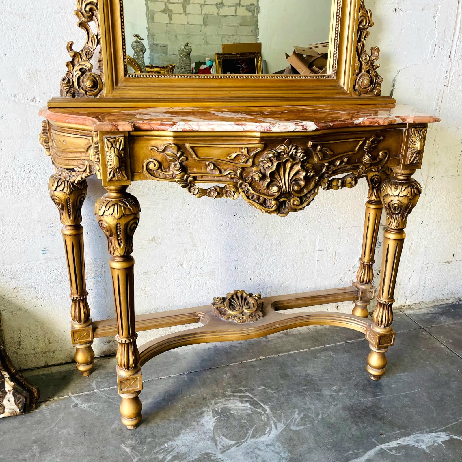 Grand Gold Vanity Set with Mirror & Console Table – French Luxury Statement