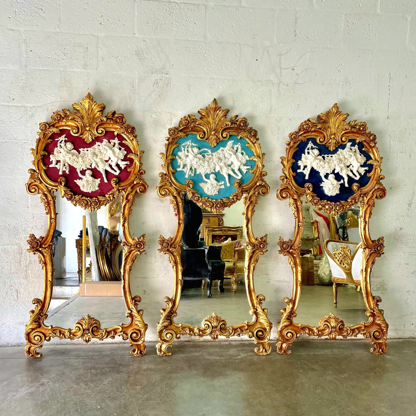 Baroque Rococo Wall Mirror – Antique Frame, Multiple Colors Available, Ornate French Mirror 59"H Vintage Décor