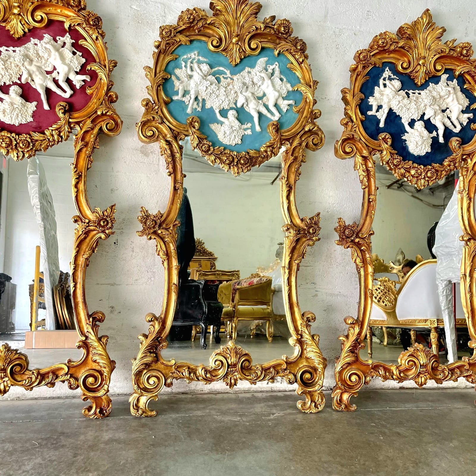 Baroque Rococo Wall Mirror – Antique Frame, Multiple Colors Available, Ornate French Mirror 59"H Vintage Décor