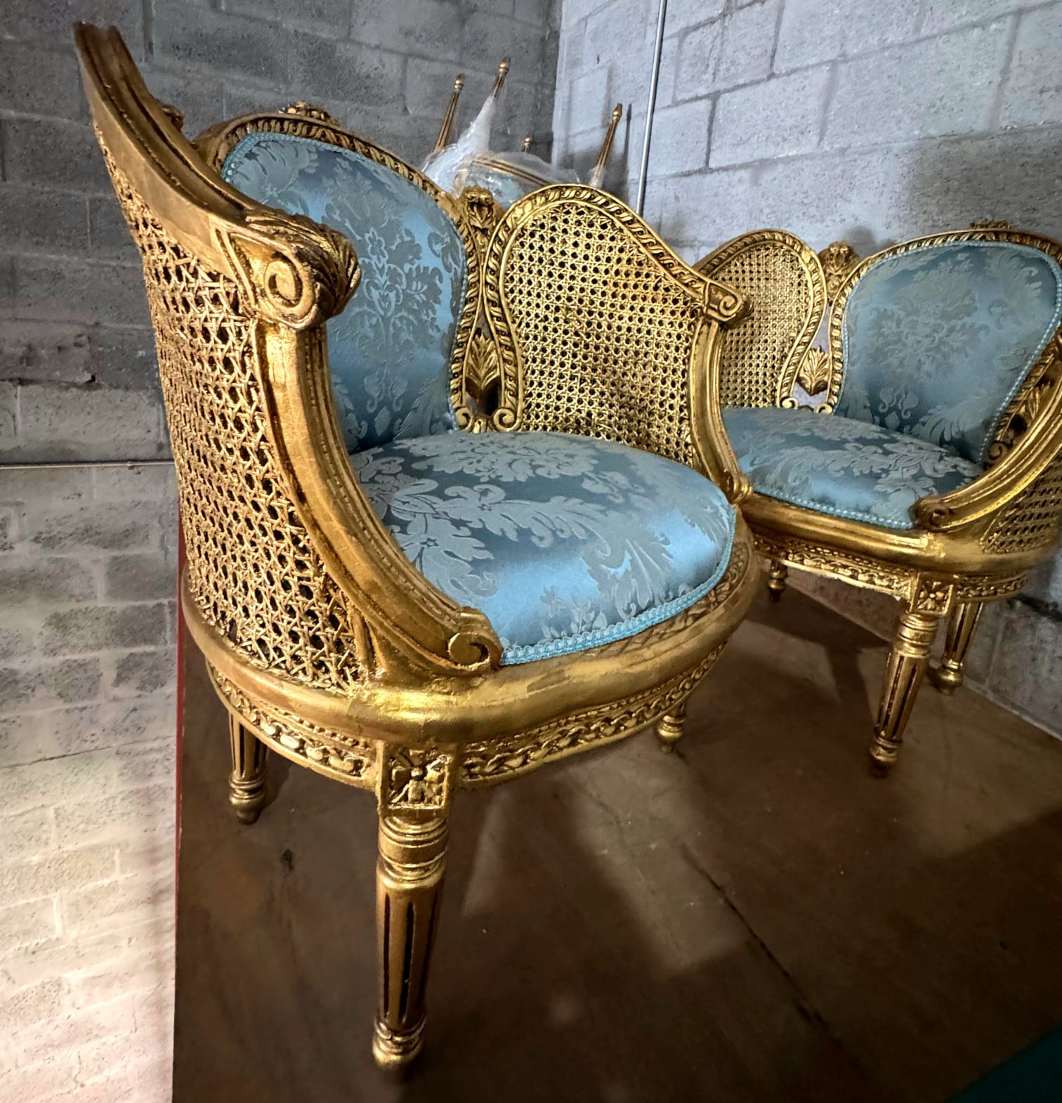 French Louis XV Style Bergere Wing Chair with Gold Leaf Details