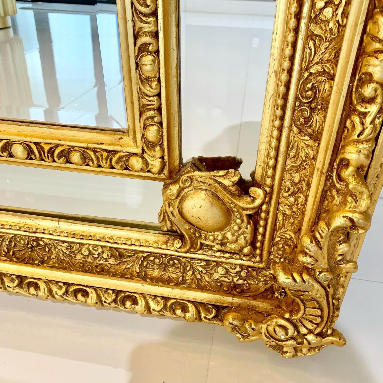 French Style Gold Floor/Wall Mirror – Tall Statement Mirror with Gold Leaf Finish