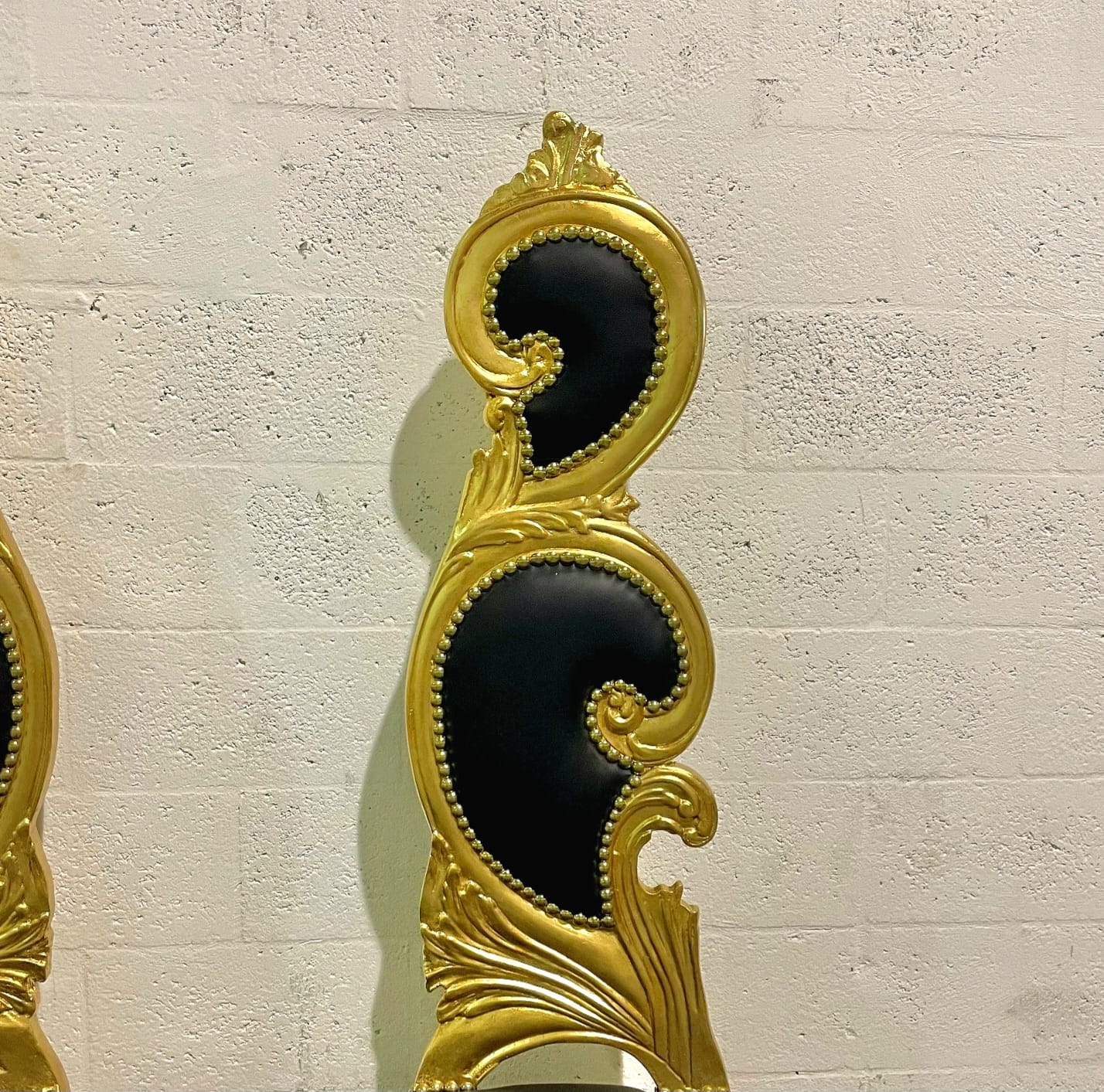 French Style Art Chair – Black Leather Upholstery with Gold Leaf Detailing