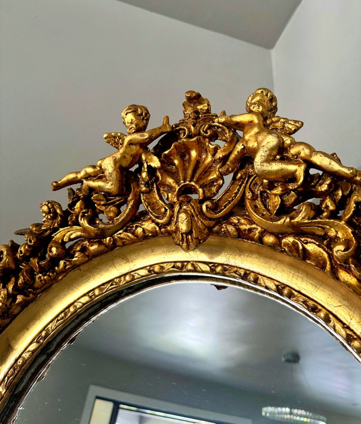 French Gold Leaf Full-Length Mirror – Timeless Statement Piece, Angel Details