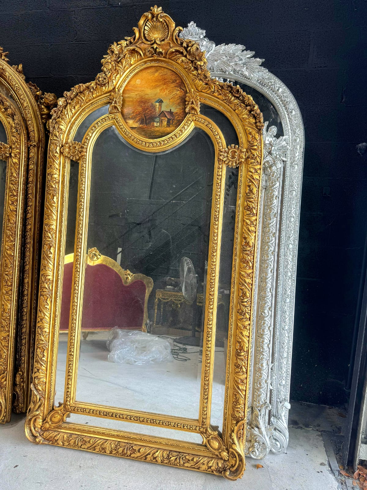 French Style Gold Floor Mirror – Tall Statement Mirror with Gold Leaf Art Details