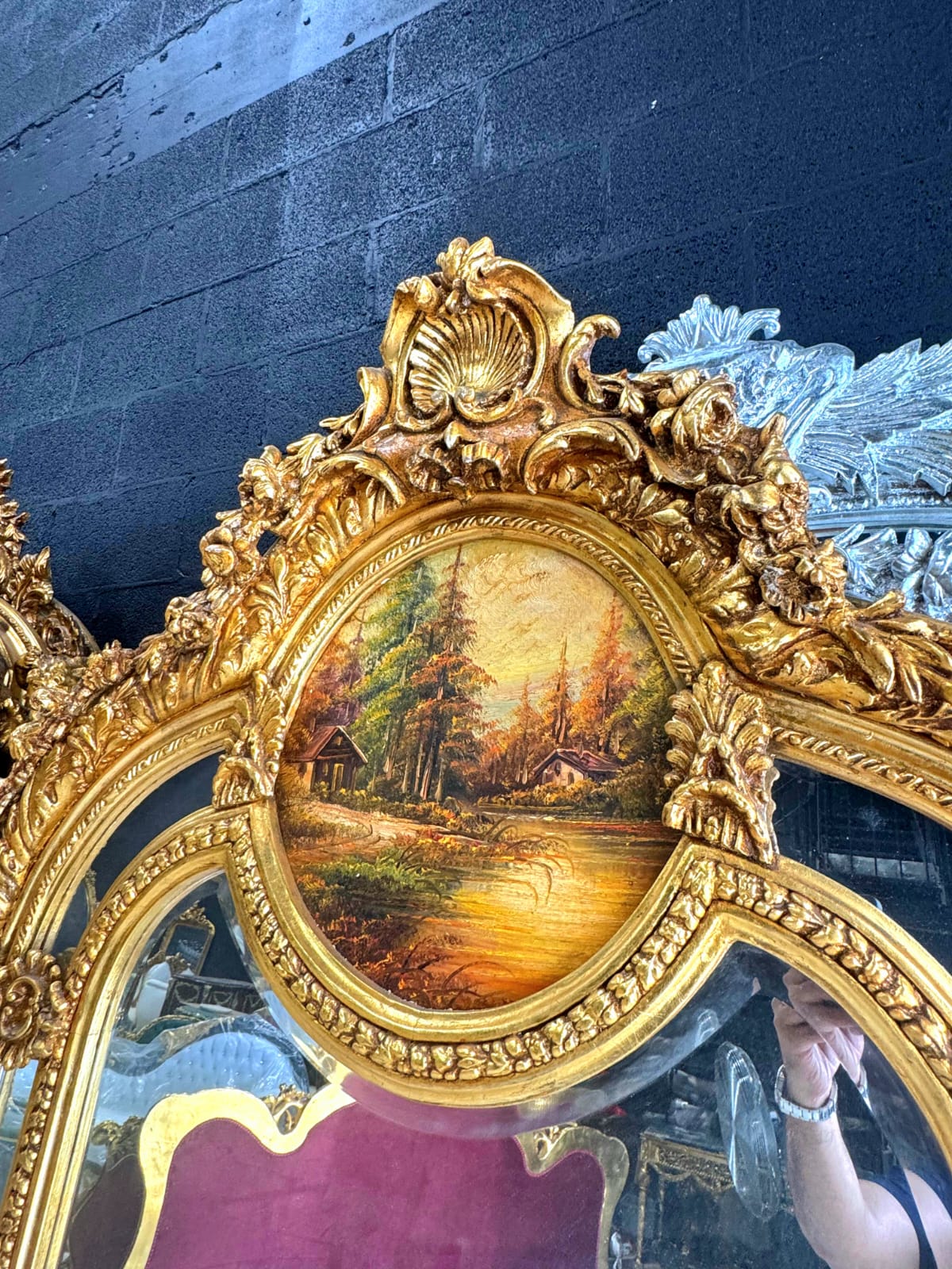 French Style Gold Floor Mirror – Tall Statement Mirror with Gold Leaf Art Details