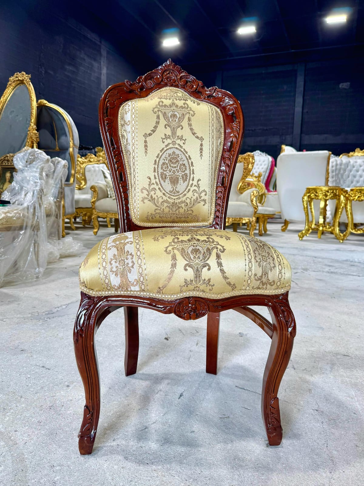 French Rococo Copper Accent Chair with Gold Leaf Details – Elegant Baroque Vintage Statement Piece