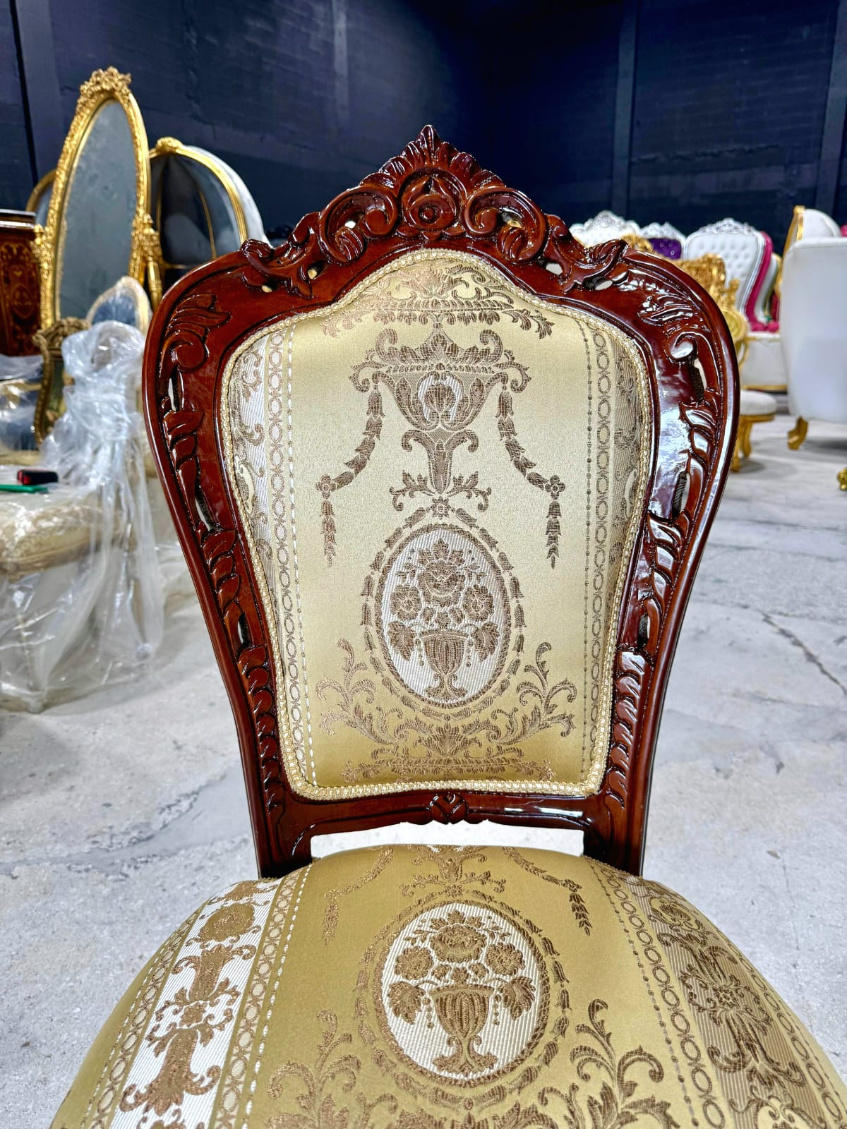French Rococo Copper Accent Chair with Gold Leaf Details – Elegant Baroque Vintage Statement Piece
