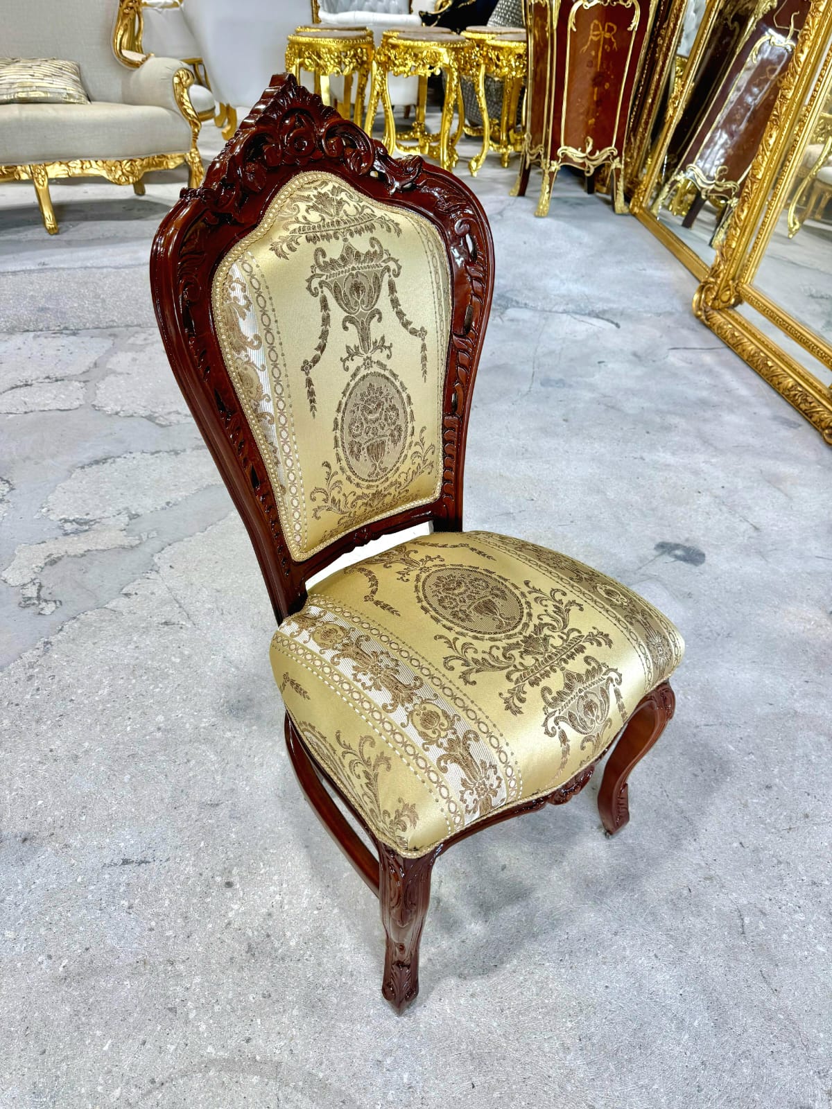 French Rococo Copper Accent Chair with Gold Leaf Details – Elegant Baroque Vintage Statement Piece