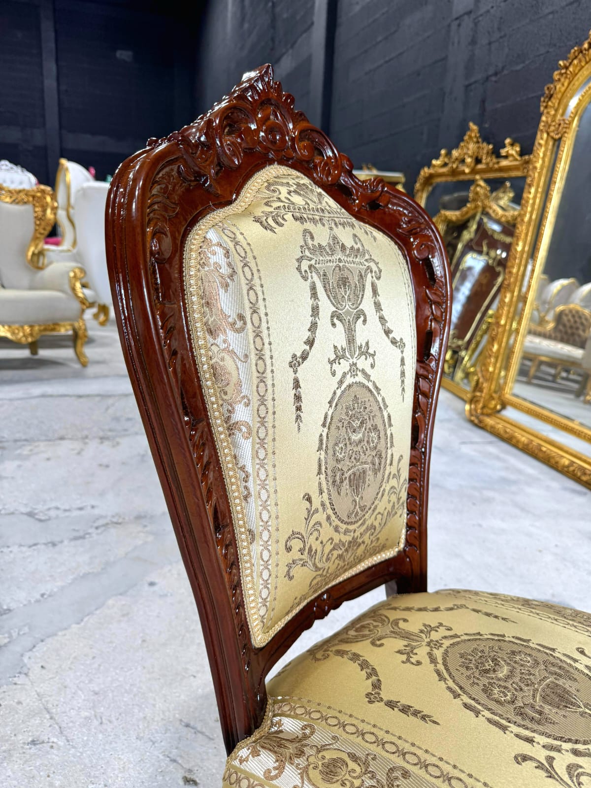 French Rococo Copper Accent Chair with Gold Leaf Details – Elegant Baroque Vintage Statement Piece