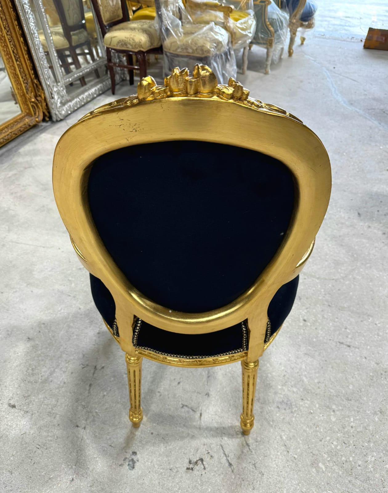 French Rococo Baroque Black Velvet Accent Chair with Luxurious Gold Leaf Details