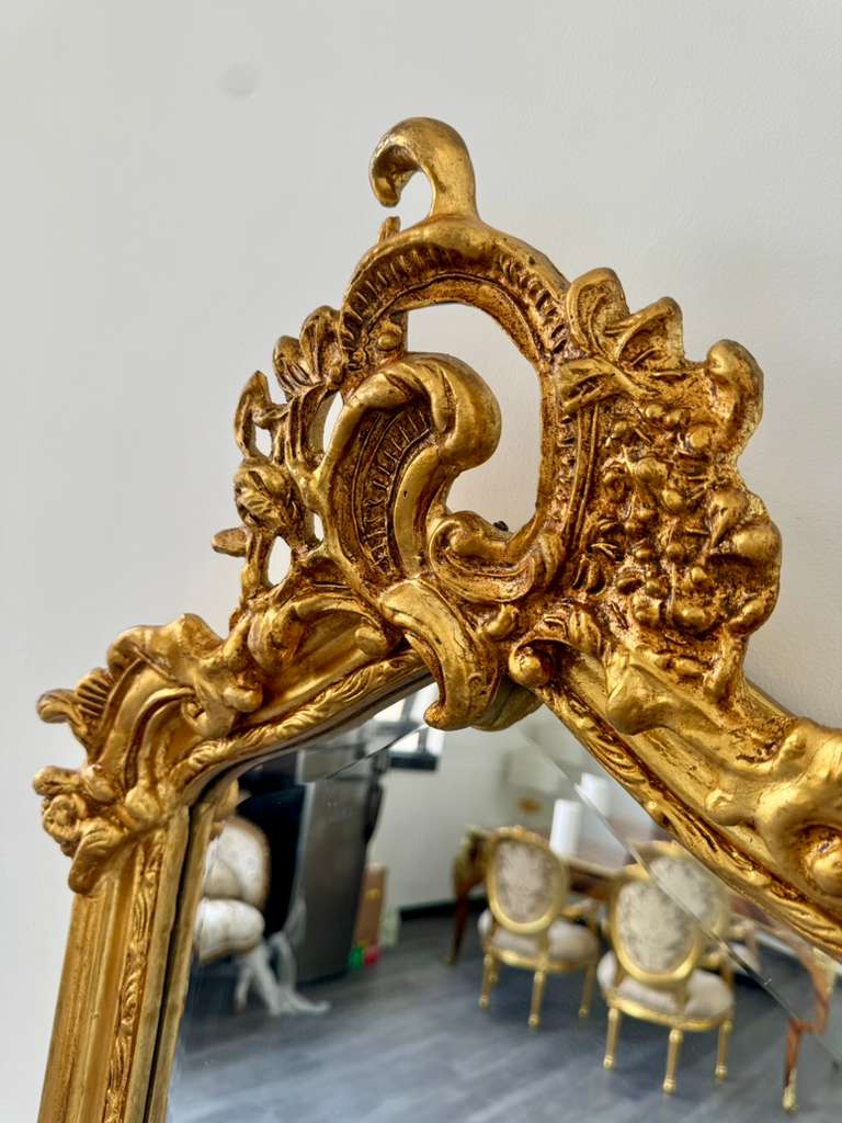 French Rococo Gold Floor Mirror – Romantic Ornate Statement Piece with Luxurious Gold Leaf Finish