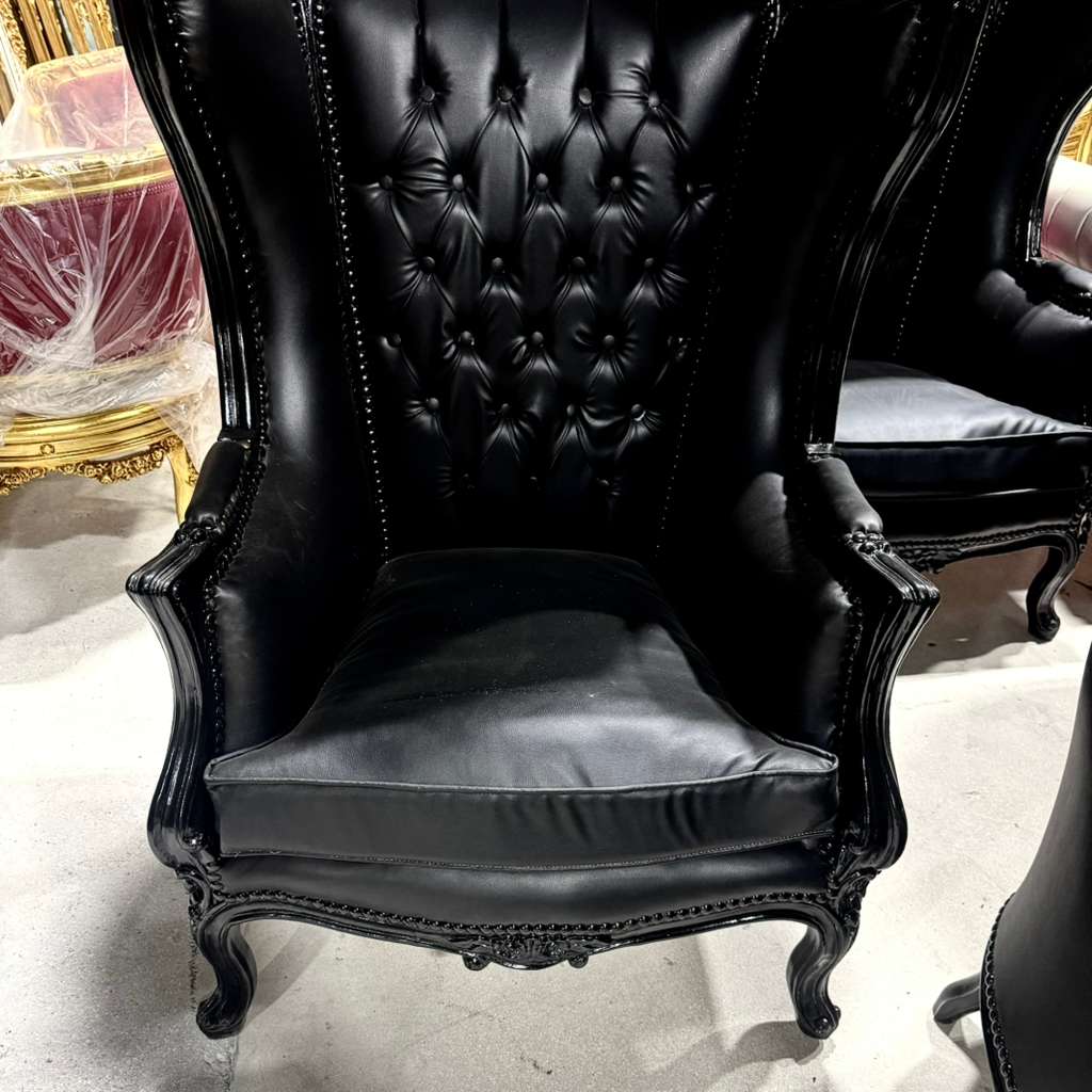 Balloon Chair French Style Black Leather High-Back Canopy Lacquer Chair French Balloon Chair