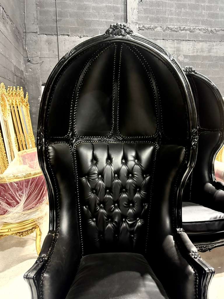 Balloon Chair French Style Black Leather High-Back Canopy Lacquer Chair French Balloon Chair