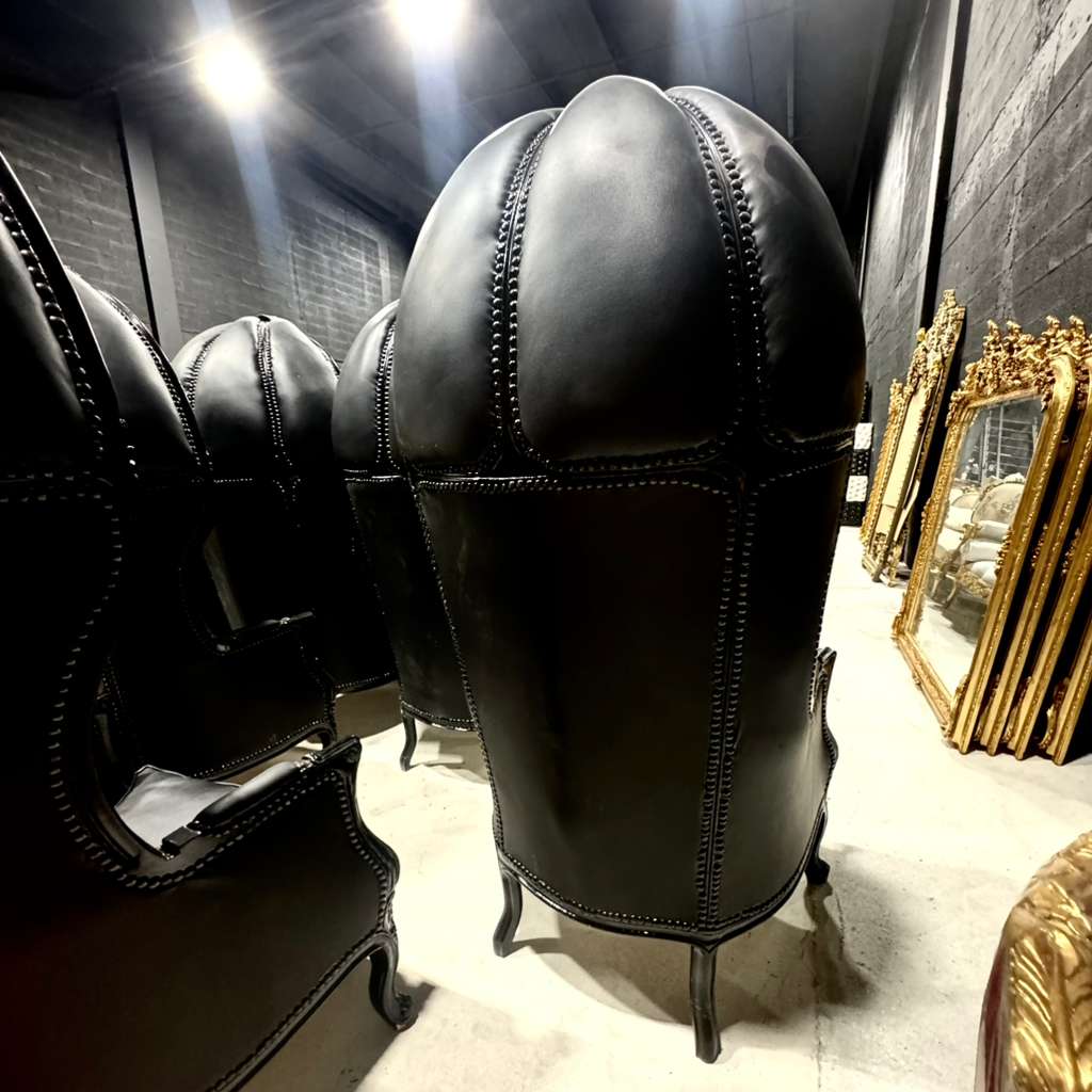 Balloon Chair French Style Black Leather High-Back Canopy Lacquer Chair French Balloon Chair