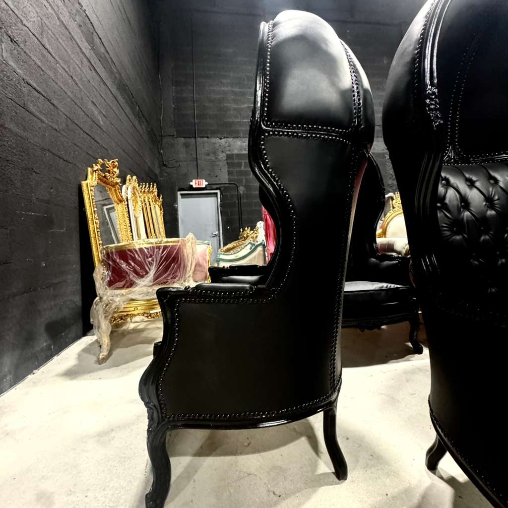 Balloon Chair French Style Black Leather High-Back Canopy Lacquer Chair French Balloon Chair