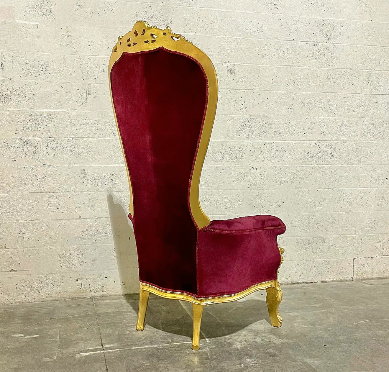 Throne Chair French Style Burgundy Velvet High-Back Tufted Gold Throne