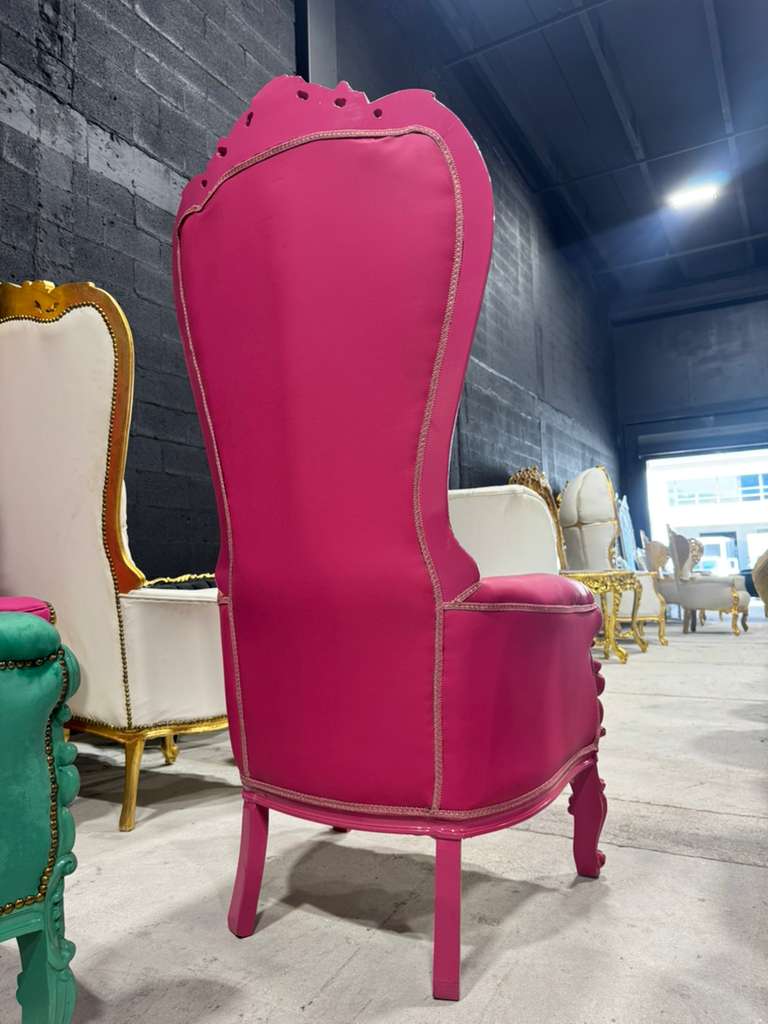 French Pink Leather Throne Chair – High-Back Tufted Accent Chair | As-Is Discounted Piece