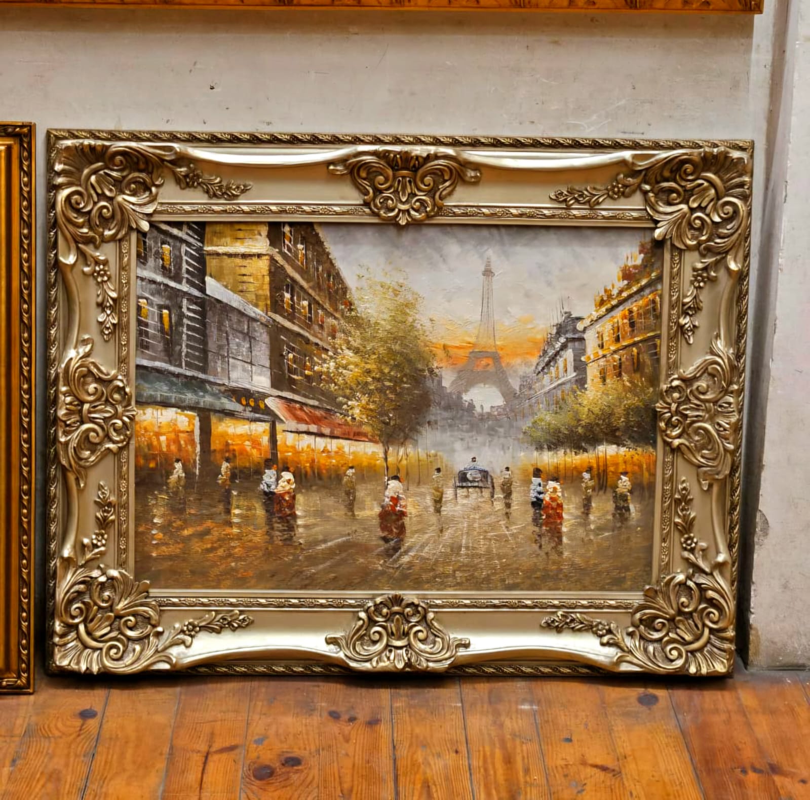 Paris Street Scene Artwork on Cotton Fabric – Eiffel Tower Cityscape