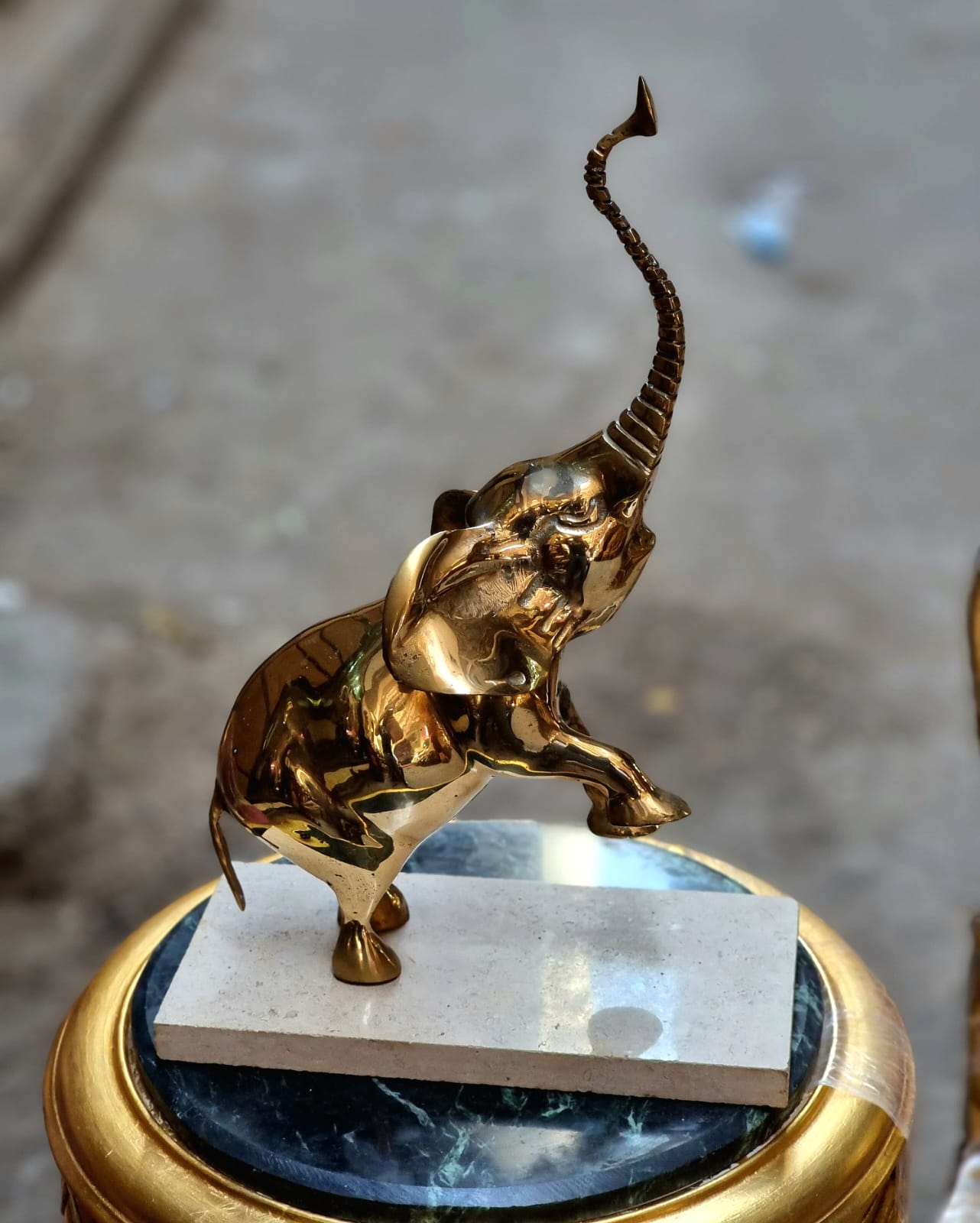Bronze Elephant Sculpture – Marble Base Decorative Figurine, Safari Style Accent