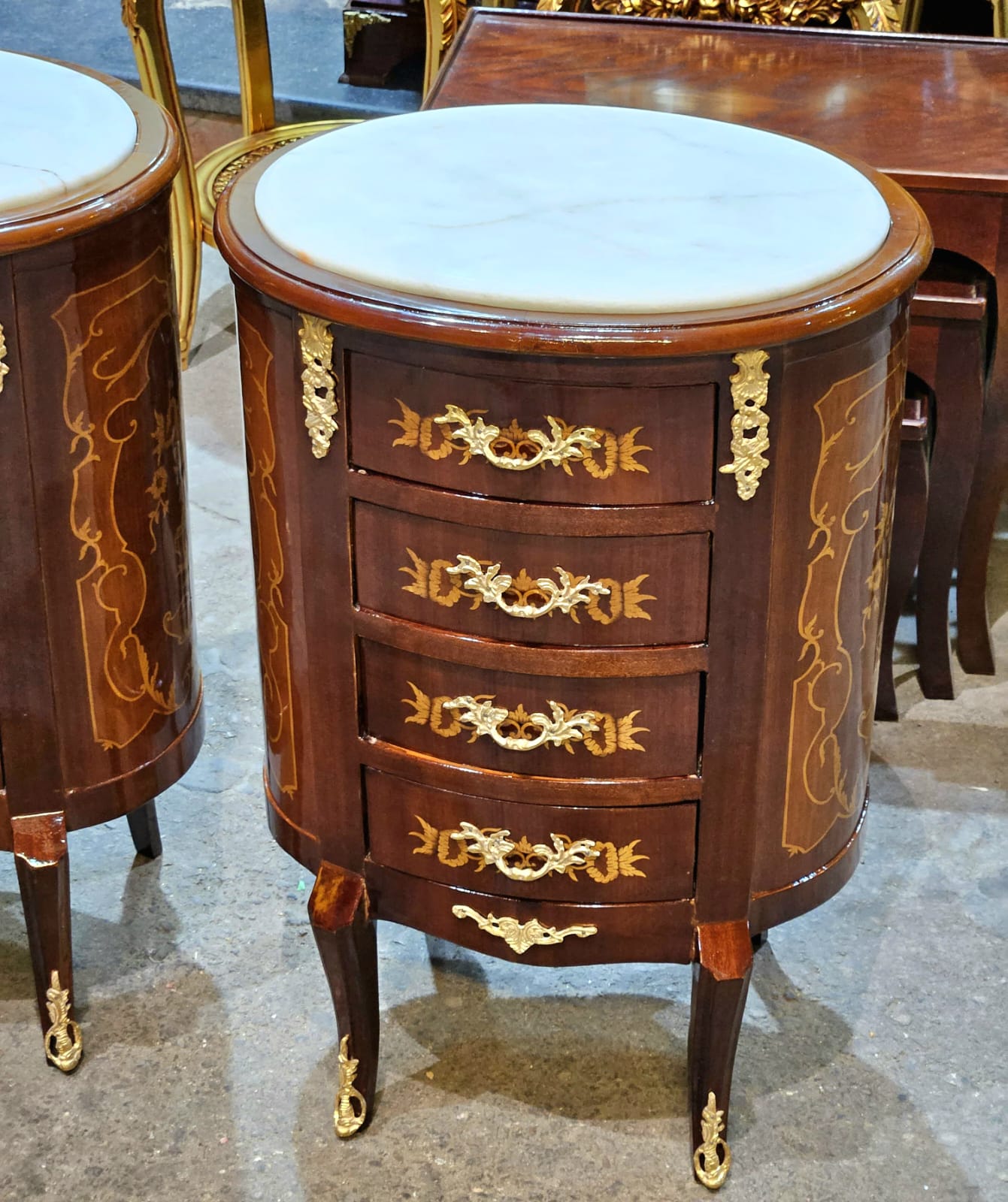 French Style Small Commode – Marble Top, 4 Drawers & Gold Leaf Accent Chest