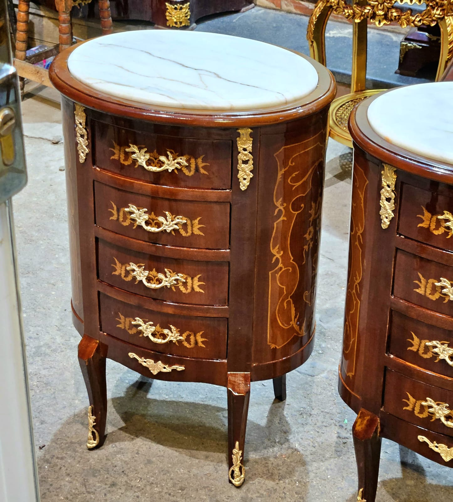 French Style Small Commode – Marble Top, 4 Drawers & Gold Leaf Accent Chest