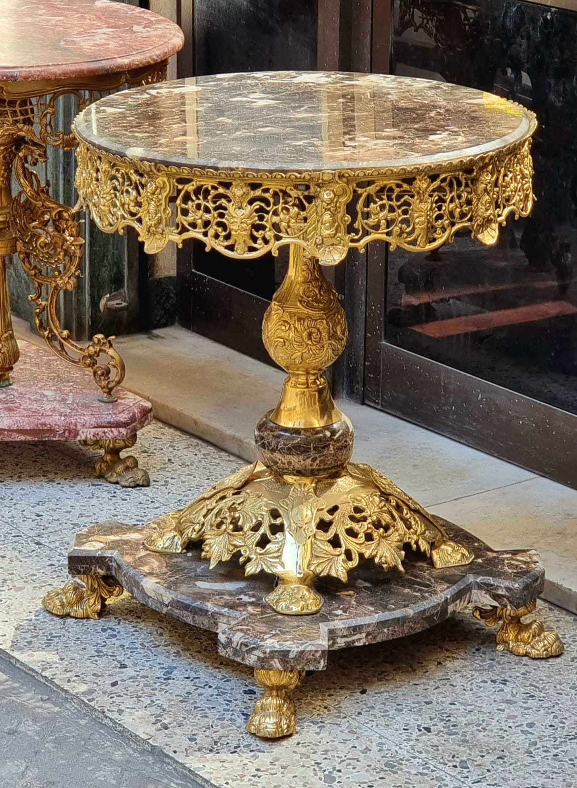 Luxury French Marble Side Table – Gold Leaf & Bronze Details, Rococo Accent Table