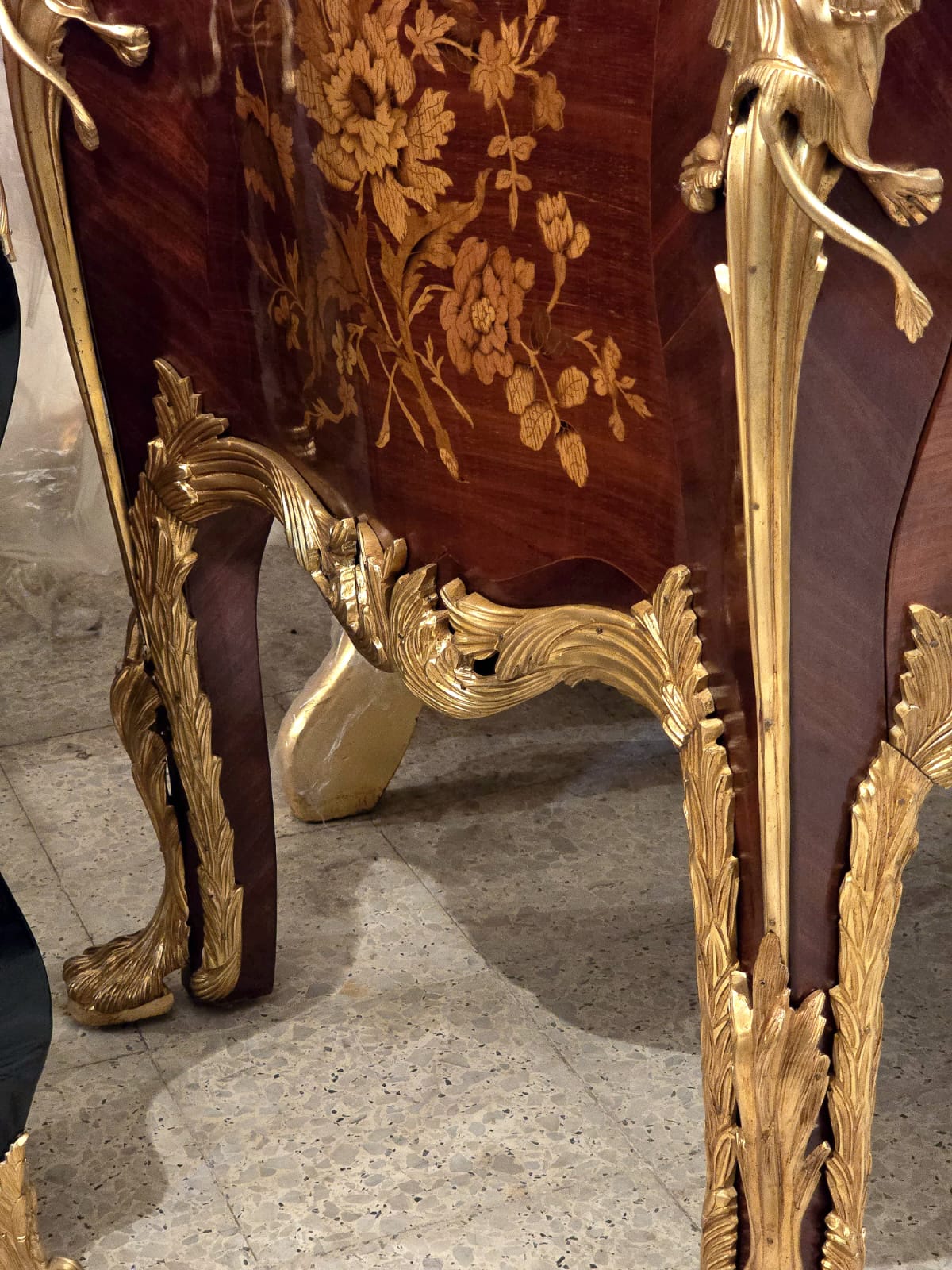Large French Louis XV Style Commode – Marble Top Dresser with Bronze & Gold Details, Luxury 2 Drawer Chest