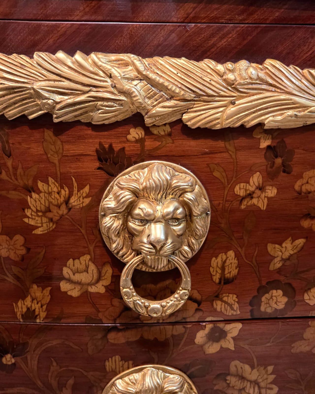 Large French Louis XV Style Commode – Marble Top Dresser with Bronze & Gold Details, Luxury 2 Drawer Chest