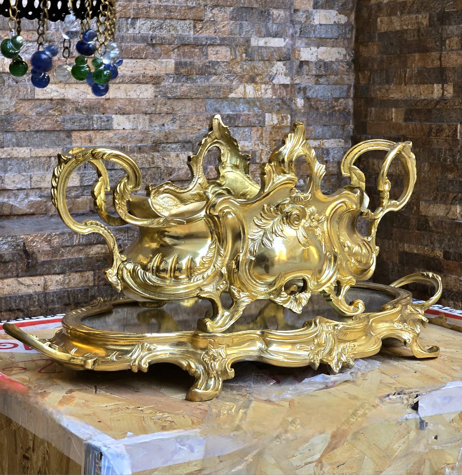 French Rococo Gold Centerpiece Bowl – Aladdin Style Bronze Vessel with Cherub Details