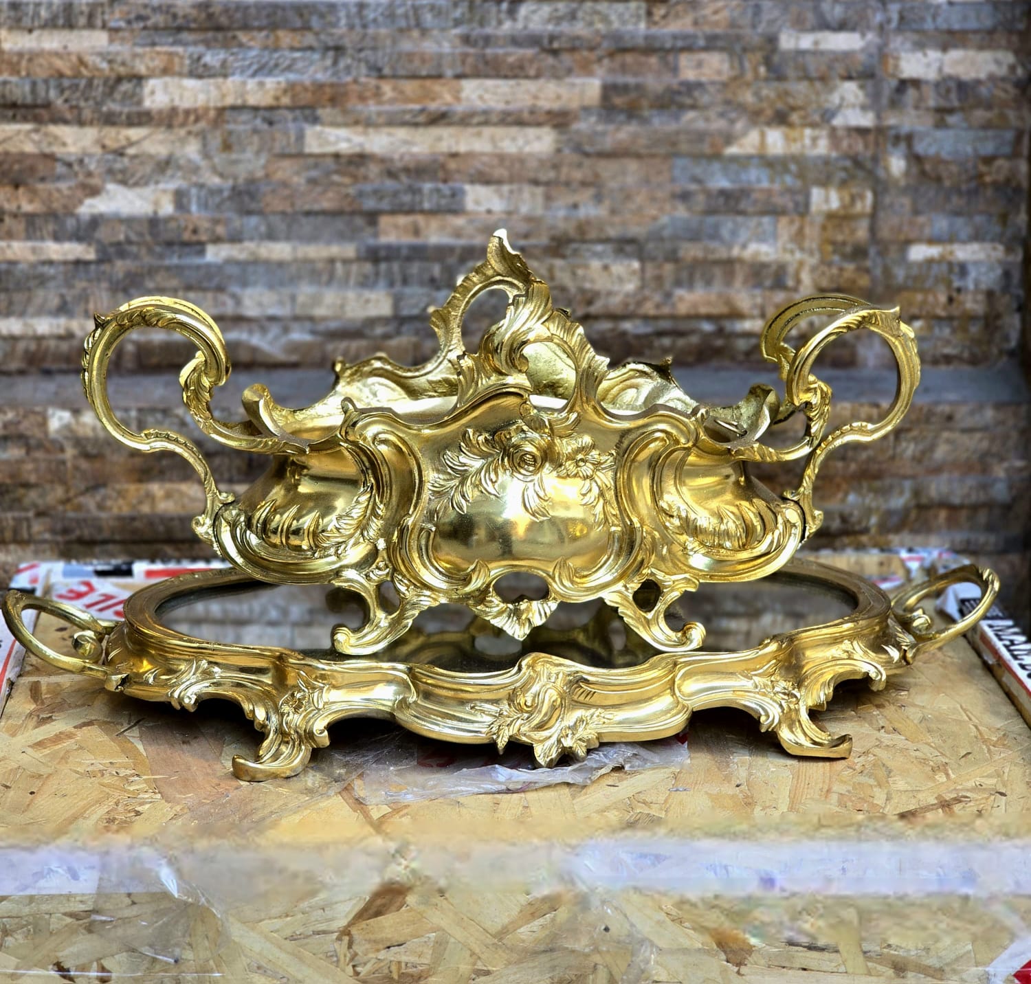French Rococo Gold Centerpiece Bowl – Aladdin Style Bronze Vessel with Cherub Details