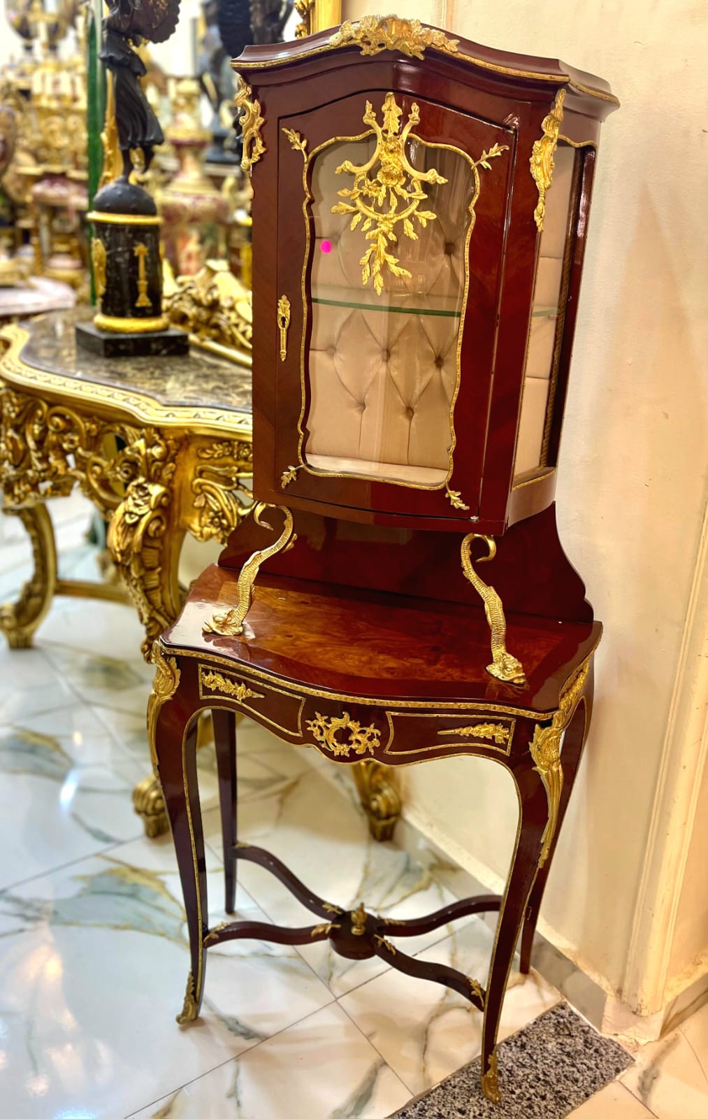 French Louis XV Display Cabinet on Console Stand – Gilded Bronze Mounted Vitrine with Glass Panels