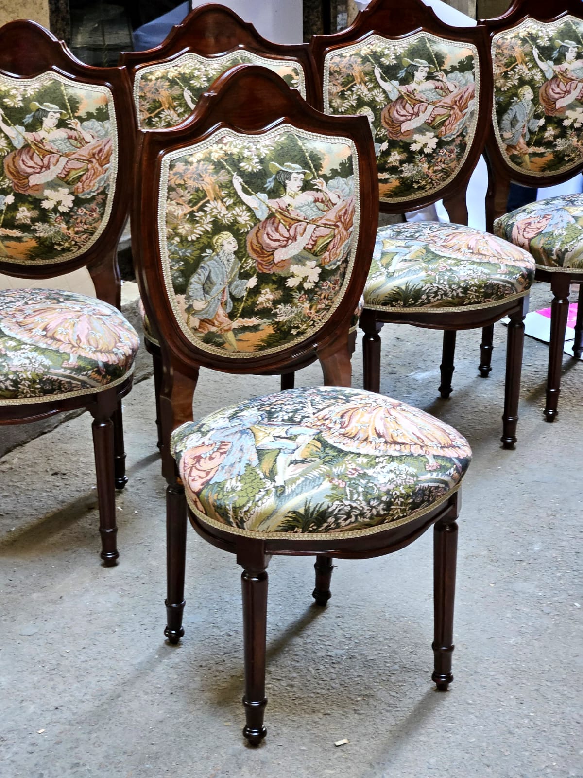 French Louis Philippe Dining Chair – Romantic Tapestry Upholstered Side Chair with Solid Wood Frame