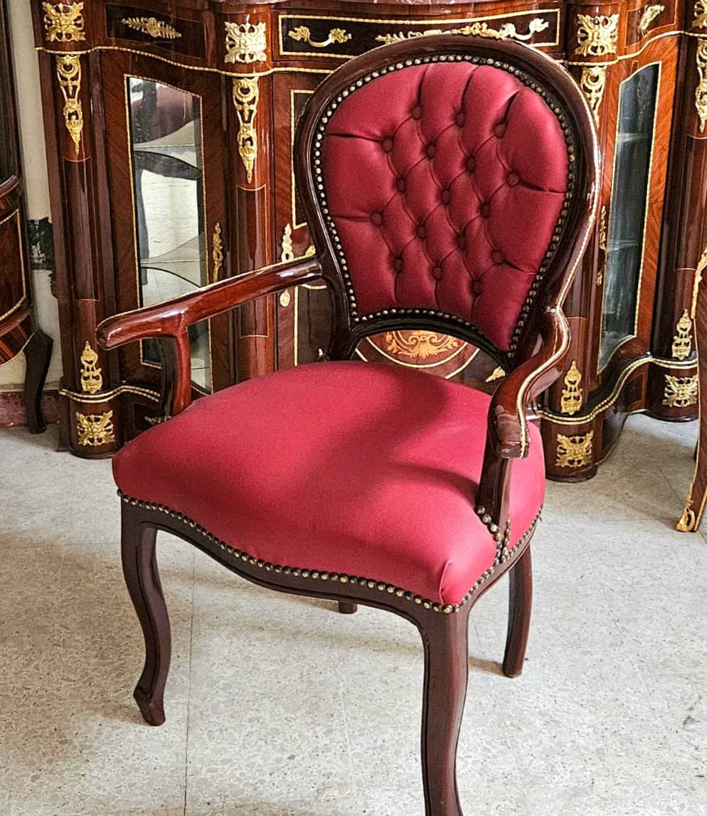 Burgundy Leather Tufted Armchair – Classic French Style Accent Chair