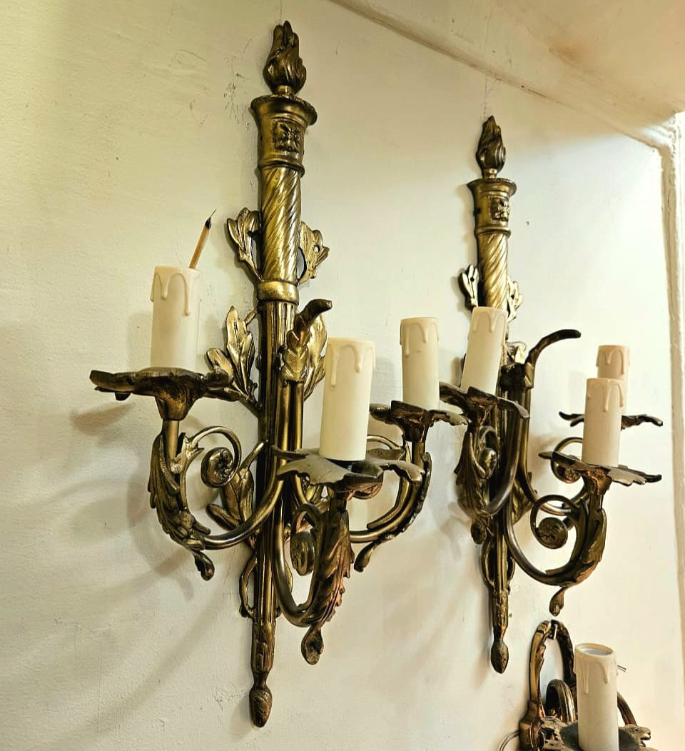 French Empire Bronze Wall Sconce – 4 Light Gilt Wall Candelabra