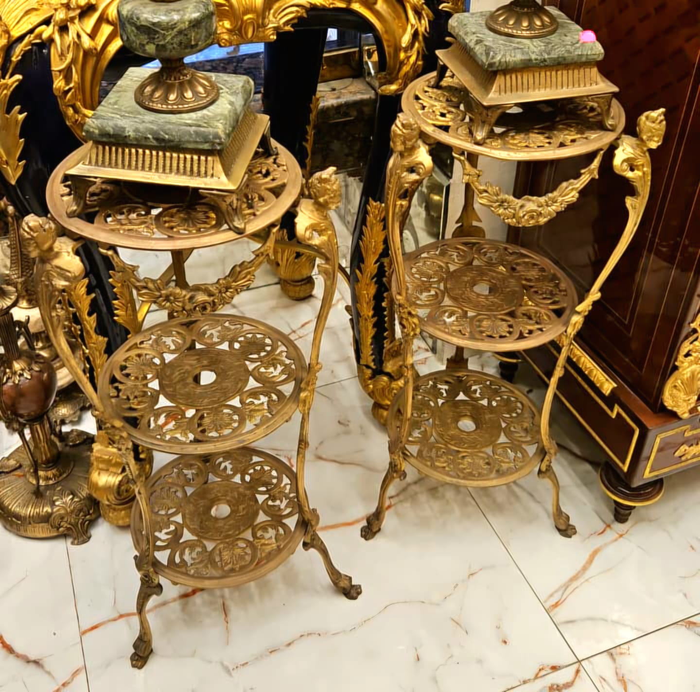 French Style Gold Leaf Tiered Side Table – Ornate Three-Tier Accent Stand
