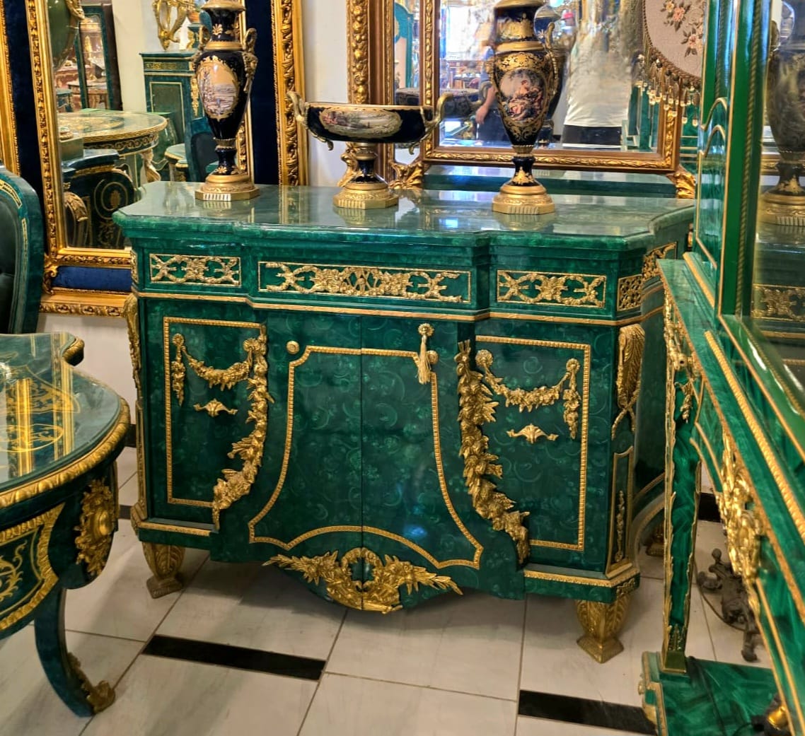 Monumental Emerald Green Louis XVI Commode Cabinet with Lock, Gold Leaf & Bronze Mounts