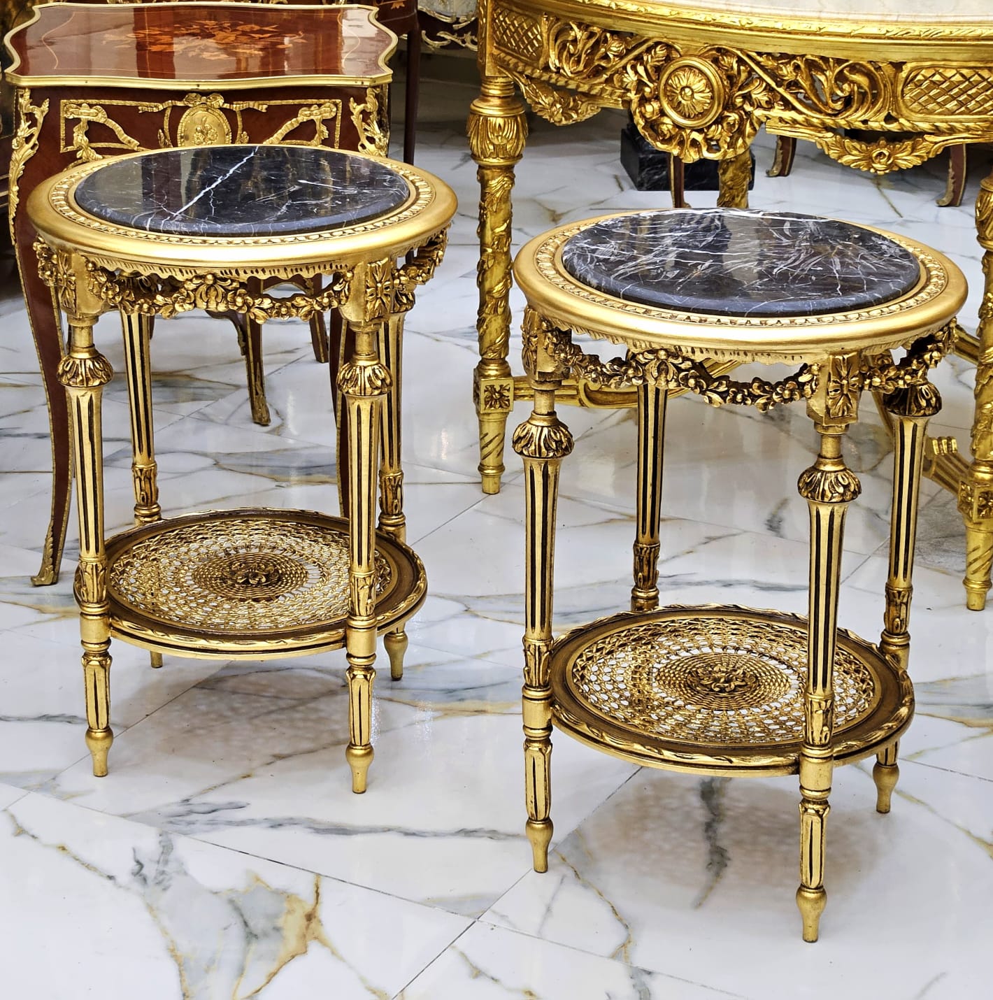 Elegant French Louis XV Side Table with Floral Marquetry & Gilt Details