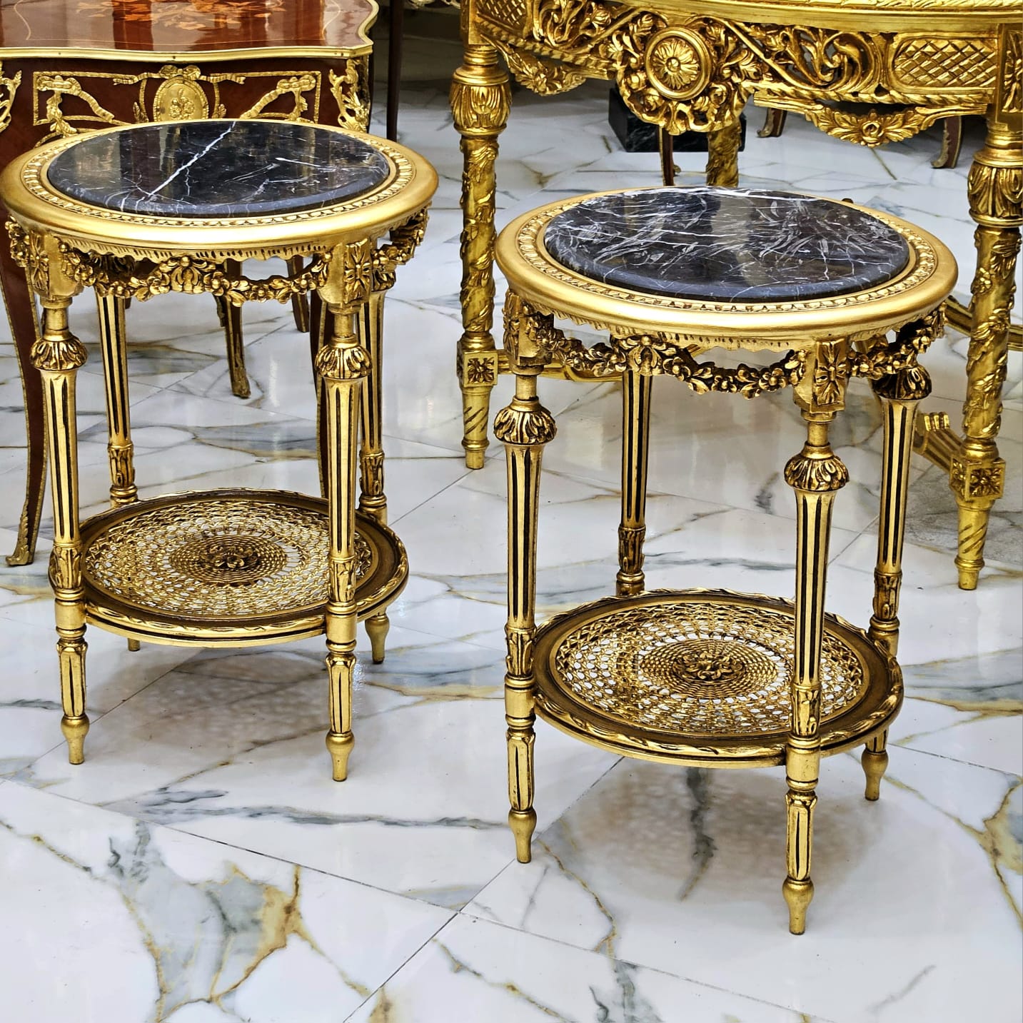 Elegant French Louis XV Side Table with Floral Marquetry & Gilt Details